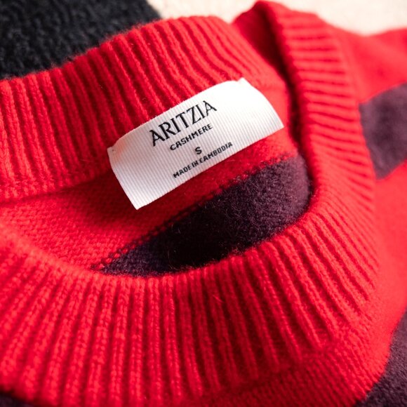 NEW WITHOUT TAGS Artizia Essential Cashmere Relaxed Crew Sweater Red Stripe S - Picture 4 of 5